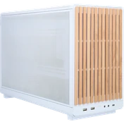 ALTERNATE Home Deluxe pc met witte behuizing en houten latjes frontpaneel