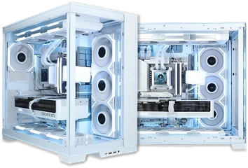 ALTERNATE gaming pc met glazen zijpaneel, witte watercooling en GeForce RTX videokaart