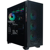 Zwarte gaming pc met mesh front en RGB-ventilatoren