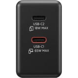 Lenovo Dual USB-C (65W) GaN oplader Zwart, 2x USB-C, Power Delivery