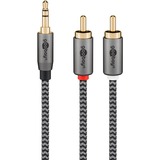 goobay Plus 3,5 mm jack naar 2x stereo RCA (Tulp) adapterkabel Zwart/zilver, 0,5 meter