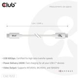 Club 3D Gecertificeerde USB-C kabel Wit, 1,2 meter, 240 W