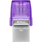 Kingston DataTraveler microDuo 3C 64 GB usb-stick Paars/transparant, USB-A + USB-C