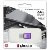 Kingston DataTraveler microDuo 3C 64 GB usb-stick Paars/transparant, USB-A + USB-C