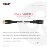 Club 3D HDMI Hybrid AOC Cable 8K60Hz/4K120Hz, 100 m kabel Zwart