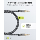 goobay Plus 3,5 mm stereo jack kabel Zwart/zilver, 3 meter