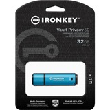 Kingston IronKey Vault Privacy 50 32 GB usb-stick Lichtblauw/zwart, USB-A 3.2 Gen 1 (5 Gbit/s)