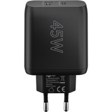 goobay 45W GaN USB-C PD Dual Fast Charger Zwart