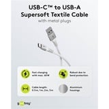 goobay Supersoft USB-C naar USB-A 2.0 kabel Wit, 3 meter