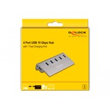 DeLOCK USB 10 Gbps Hub met 4 USB-A poorten + 1 Quick Charge poort usb-hub Grijs, Incl. voeding