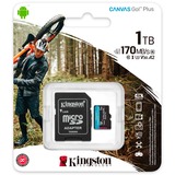 Kingston Canvas Go! Plus microSDXC 1 TB geheugenkaart Zwart, Incl. adapter, Class 10, UHS-I U3, V30, A2