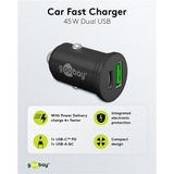 goobay 45W Dual USB PD autolader Zwart, 1x USB-C, 1x USB-A