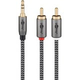 goobay Plus 3,5 mm jack naar 2x stereo RCA (Tulp) adapterkabel Zwart/zilver, 1 meter
