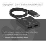 Club 3D DisplayPort 2-in-1 bidirectionele 8K switch displayport switch Zwart