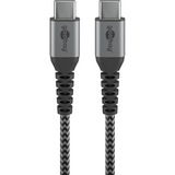 goobay USB-C textielkabel met metalen aansluitingen Grijs/zilver, 0,15 meter, 60W