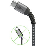 goobay USB-C textielkabel met metalen aansluitingen Grijs/zilver, 0,15 meter, 60W