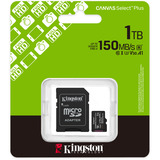 Kingston Canvas Select Plus 1 TB MicroSDXC geheugenkaart Zwart, UHS-I U3, Class 10, V30, Incl. SD Adapter