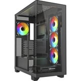Sharkoon ELITE SHARK CA500 midi tower behuizing Zwart | 2x USB-A | 1x USB-C | RGB | Tempered Glass