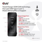 Club 3D Travel Charger 132W GAN technology Zwart, USB-A, USB-C, Power Delivery (PD) 3.0