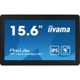 iiyama ProLite TF1633MSC-B1 15.6" touchscreen monitor Zwart, Touch, HDMI, DisplayPort, Audio, USB