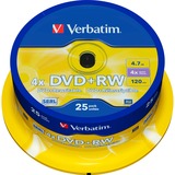 Verbatim DVD+RW 4,7 GB blanco dvd's 1-4x, 25 stuks