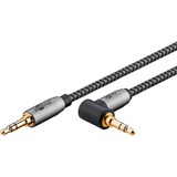 goobay Plus Audio 3,5 mm aux stereoverbindingskabel 90° Zwart/zilver, 1 meter