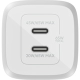 Belkin BoostCharge Pro 2-poorts USB-C GaN-wandlader met PPS, 65 W + USB-C/USB-C-kabel Wit