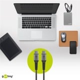 goobay USB-C textielkabel met metalen aansluitingen Grijs/zilver, 0,5 meter, 60W
