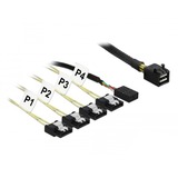 DeLOCK Mini SAS HD SFF-8643 naar 4x 7-pin SATA (male) reverse + Sideband kabel Zwart, 0,5 meter