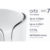 Netgear RBE770 Orbi 770 Serie Tri-Band WiFi 7 Mesh uitbreidingssatelliet mesh access point Wit