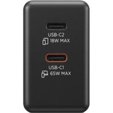 Lenovo Dual USB-C (65W) GaN Zwart, 2x USB-C, Power Delivery