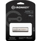 Kingston IronKey Locker+ 50 64 GB usb-stick Aluminium, USB-A 3.2 Gen 1 (5 Gbit/s)
