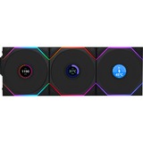 Lian Li UNI FAN TL120 LCD Reverse Blade Wireless Triple Pack case fan Zwart, 4-pin PWM + 1x 9-pin USB, Incl. controller