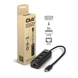 Club 3D USB-C 5 Gbps naar 3 poorten USB Type-A-hub met Gigabit Ethernet adapter Zwart