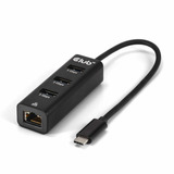 Club 3D USB-C 5 Gbps naar 3 poorten USB Type-A-hub met Gigabit Ethernet adapter Zwart