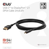 Club 3D USB-C naar DisplayPort 2.1 kabel Zwart, 2 meter