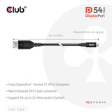 Club 3D USB-C naar DisplayPort 2.1 kabel Zwart, 2 meter