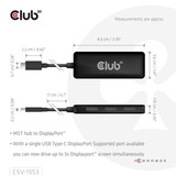 Club 3D USB-C naar Triple DisplayPort MST Hub Zwart, 4K60Hz