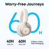 Anker Soundcore Space One Pro over-ear hoofdtelefoon Crème, Bluetooth