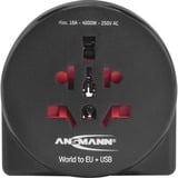 Ansmann Reisstekker wereld naar EU + USB adapter Zwart