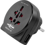 Ansmann Reisstekker wereld naar EU + USB adapter Zwart