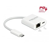 DeLOCK USB-C > Gigabit LAN RJ-45 + PD adapter Wit, 0,115 meter