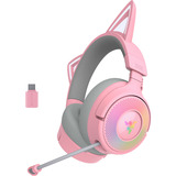 Razer Kraken Kitty V3 Pro Quartz over-ear gaming headset Roze/grijs, RGB, 2.4 GHz / Bluetooth / USB