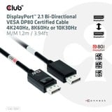 Club 3D Displayport 2.1 VESA DP80 gecertificeerde kabel male-male Zwart, 1,2 meter, 4K 240Hz, 8K 60Hz, 80Gbps