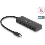 DeLOCK USB-C > 3x HDMI Splitter MST Zwart, 0,15 meter, 4K 60Hz