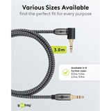 goobay Plus Audio 3,5 mm aux stereoverbindingskabel 90° Zwart/zilver, 3 meter