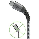 goobay USB-C > USB-A textielkabel met metalen aansluitingen Grijs/zilver, 1 meter