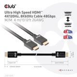 Club 3D Gecertificeerde Ultra High Speed HDMI 2.1 kabel Zwart, 4 meter, 8K