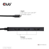 Club 3D USB-C naar 3x HDMI hub Zwart