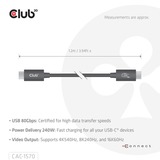 Club 3D Gecertificeerde USB-C kabel Zwart, 1,2 meter, 8K, 240 W